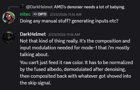 Discussion sur Discord à propos du débruiteur d’AMD