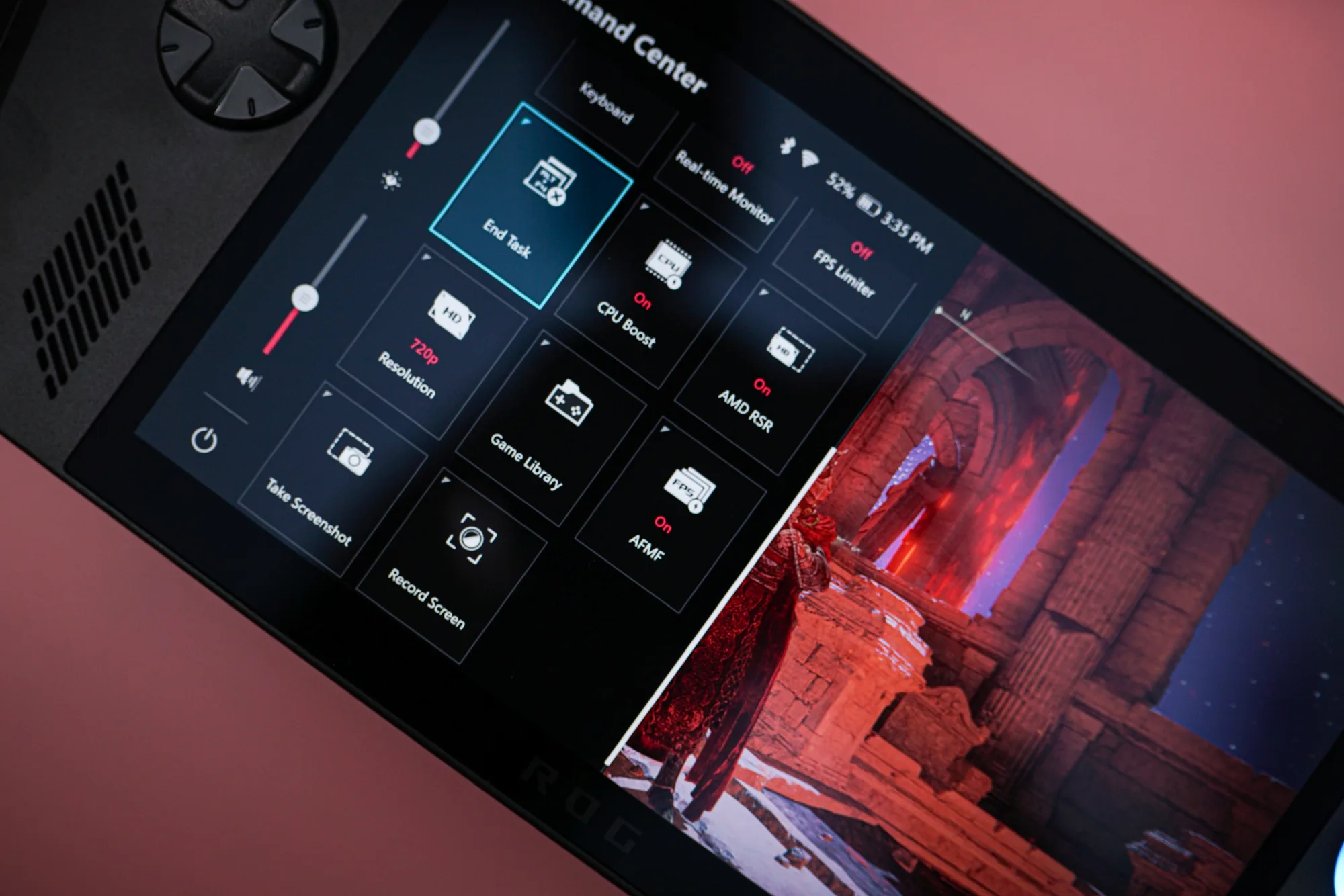 L'incrustation de l'Asus ROG Ally X.