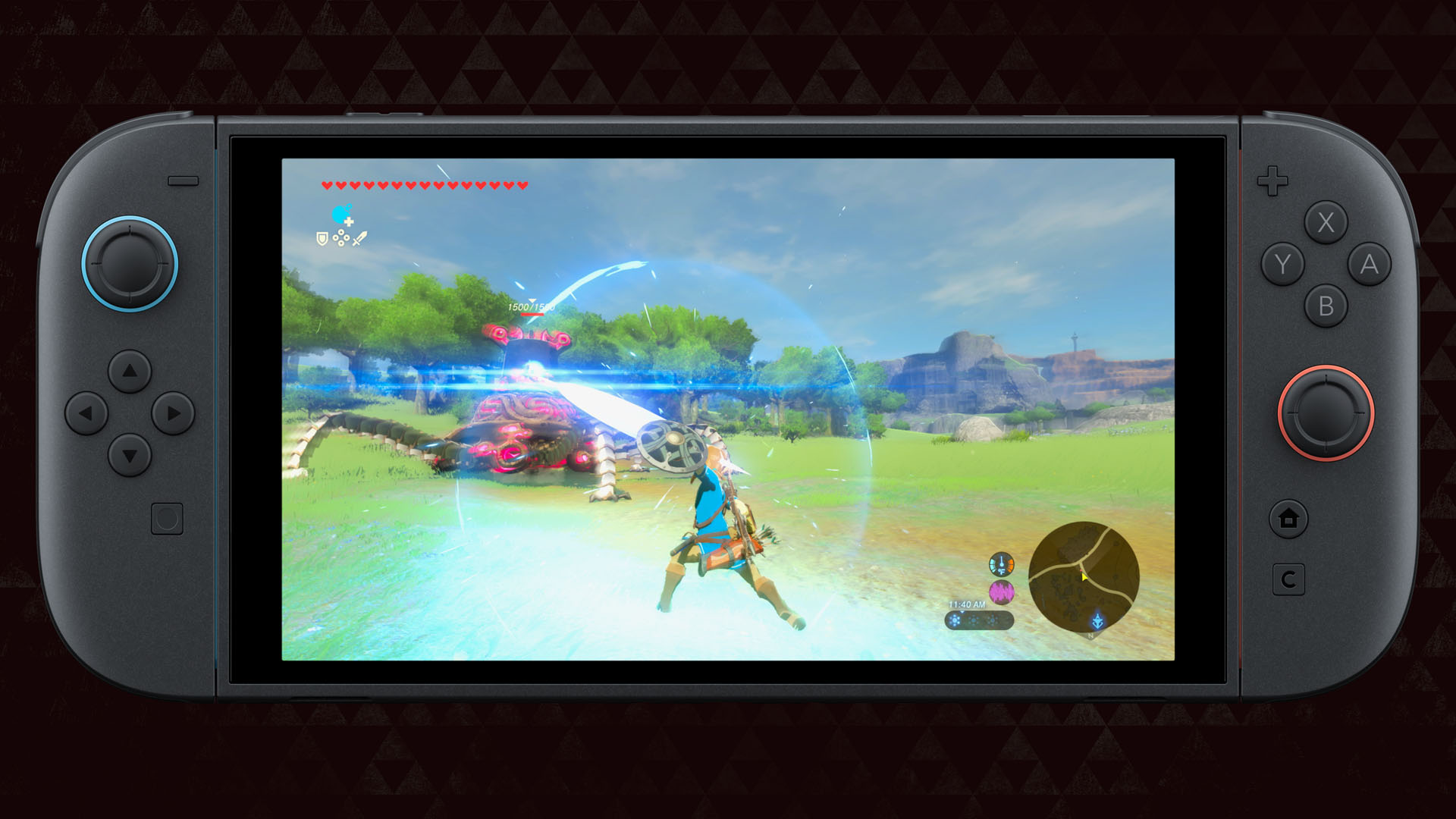 A Nintendo Switch 2 console displaying The Legend of Zelda: Breath of the Wild - Nintendo Switch 2 Edition gameplay.