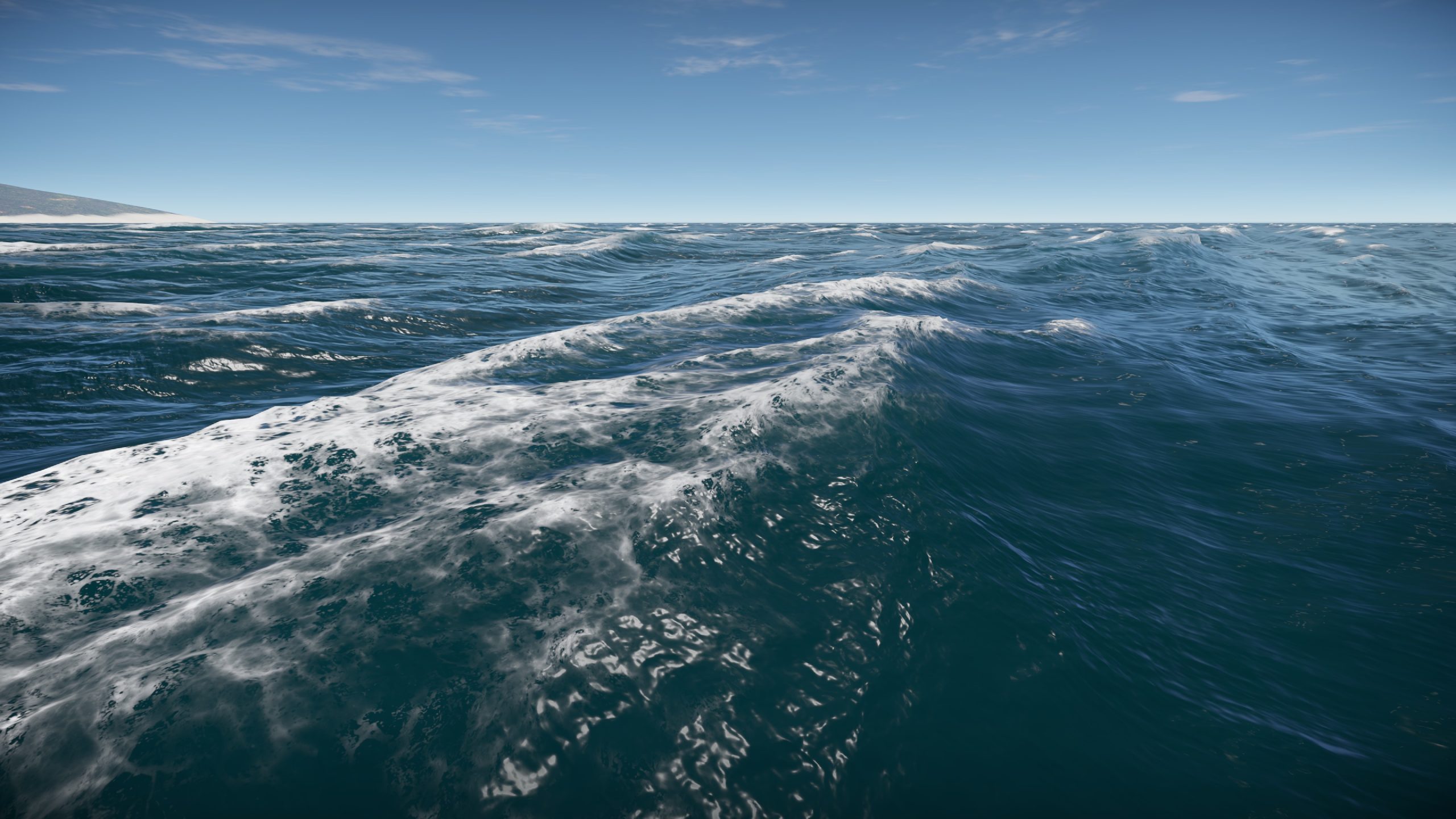 A detailed ocean scene from War Thunder, showing realistic waves and clear blue skies.