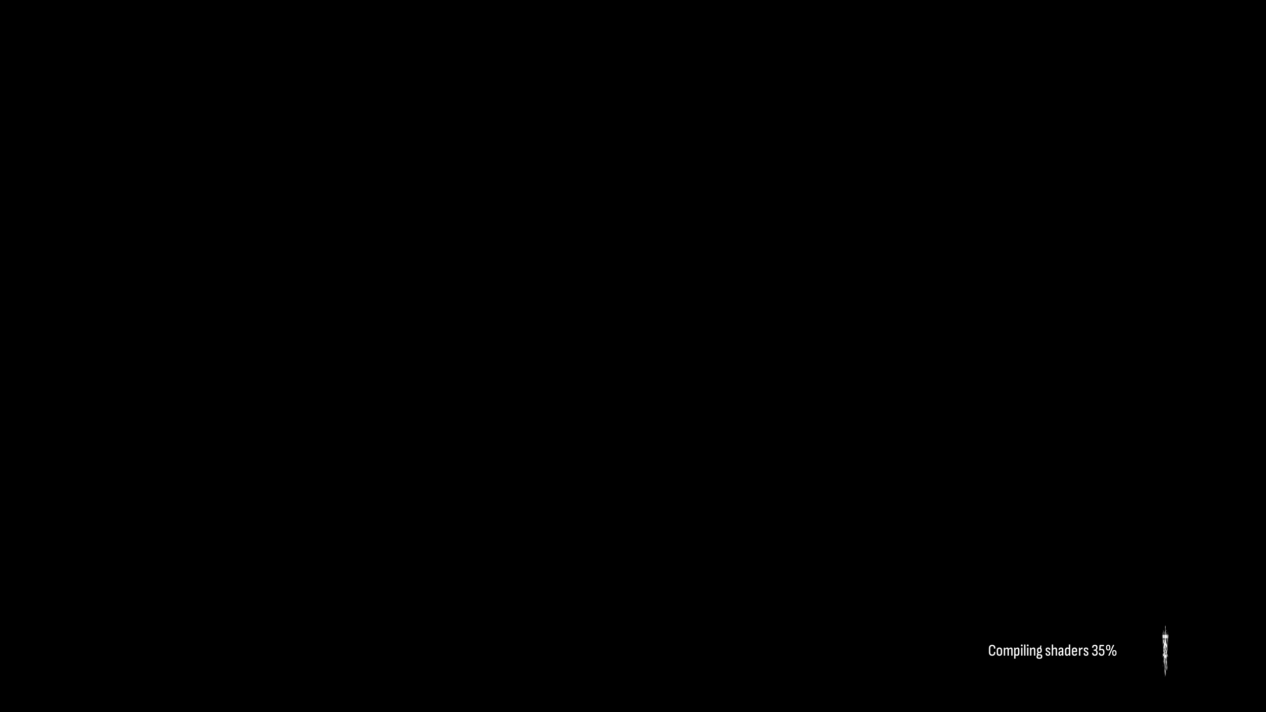 The screen displays the text 'Compiling shaders 35%' in the lower right corner.