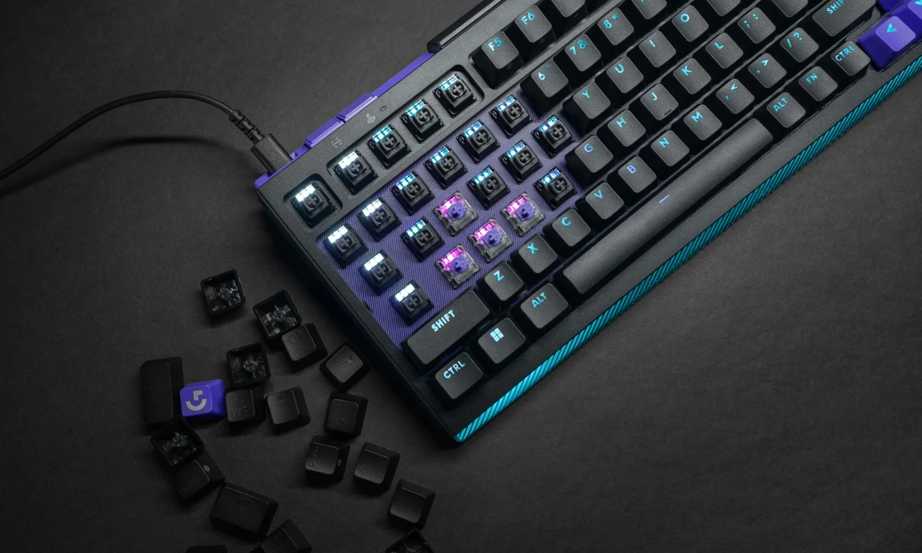Logitech G512 X with key caps removed