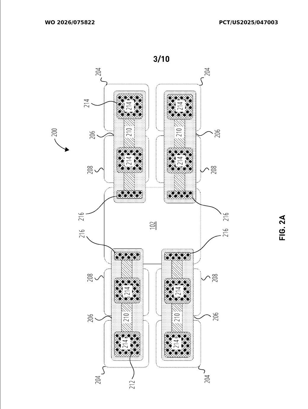 A technical drawing labeled 'Fig. 2A' shows an interconnected array of components numbered 210, 214, and 216 with an identifier 'WO 2026/075822' at the top.