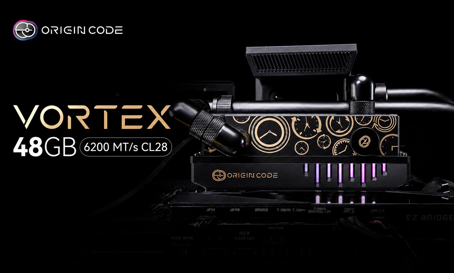 Origin Code ajoute un écran LCD et refroidissement liquide à son kit Vortex 48 GB DDR5-6200 avant Computex 2026