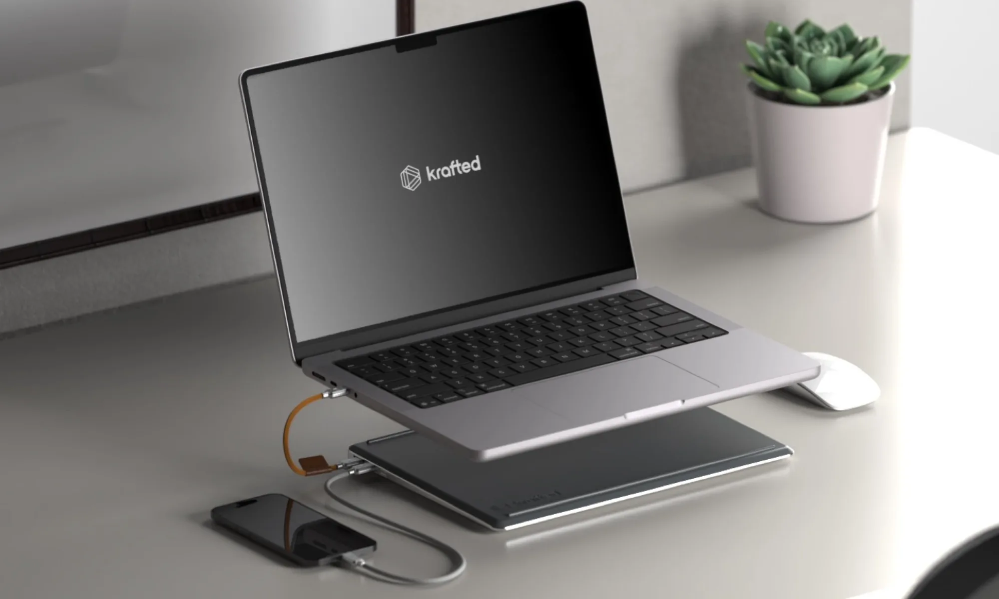 Vue rapprochée de la batterie externe Krafted Edge