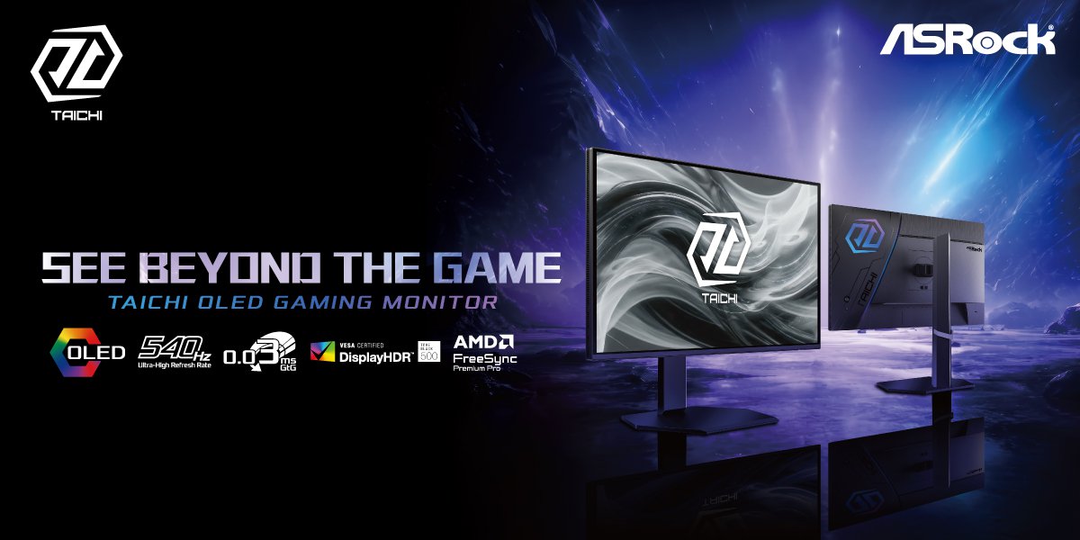 Écran gaming ASRock Taichi OLED avec un taux de rafraîchissement de 540 Hz.
