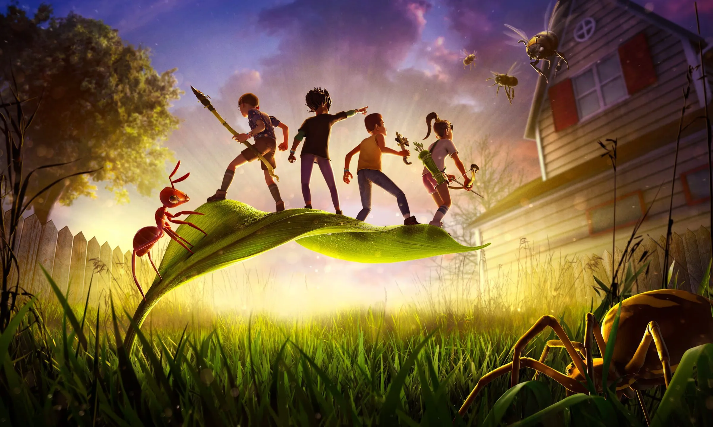 Capture d'écran du jeu Grounded montrant un environnement herbeux