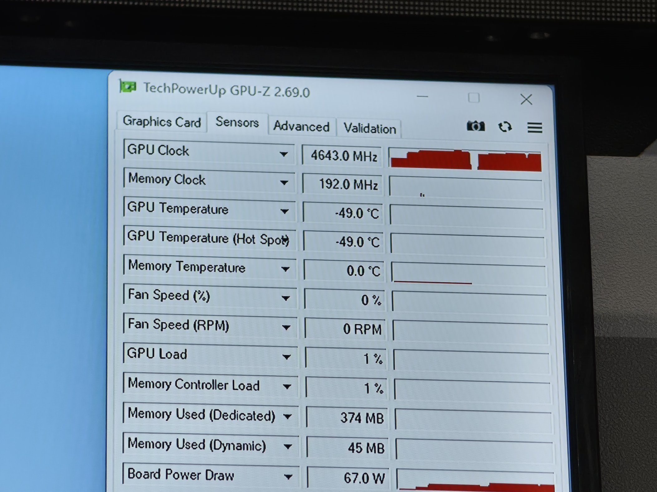 Validation de la fréquence et de la température sous GPU-Z.