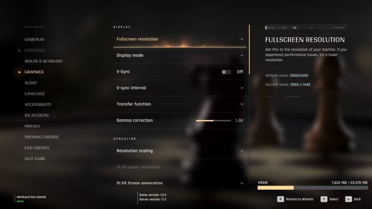 Menu des réglages graphiques - partie 1.