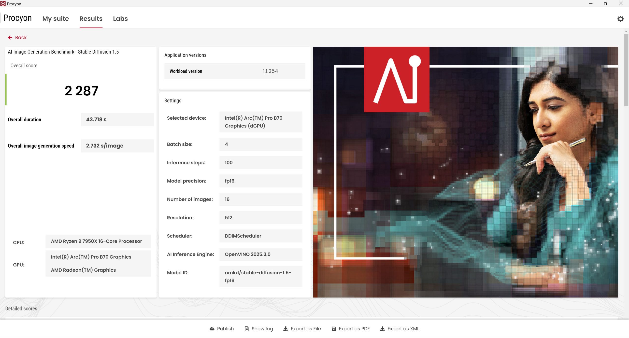 Résultat du benchmark Procyon AI Image Generation pour Stable Diffusion 1.5.