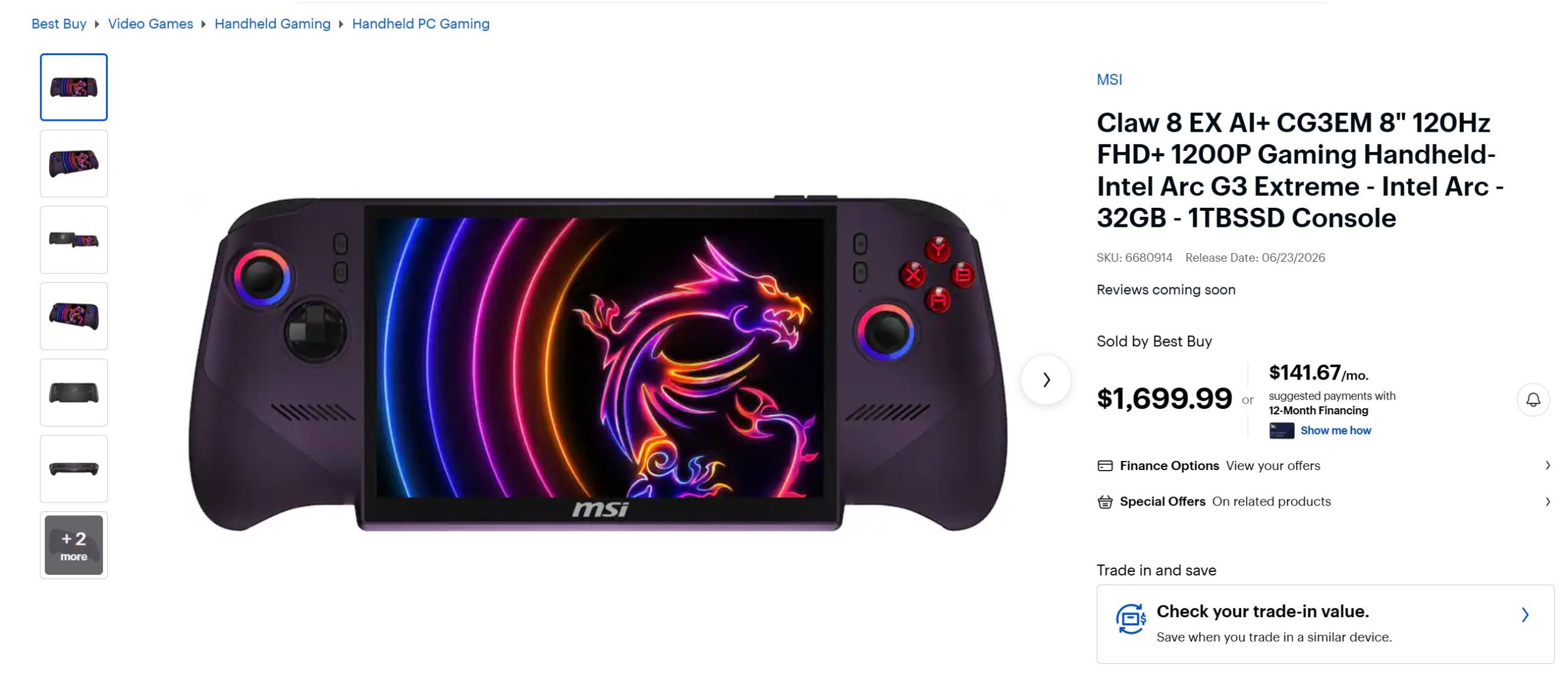 La console portable MSI Claw 8 EX AI+ sur le site de Best Buy.
