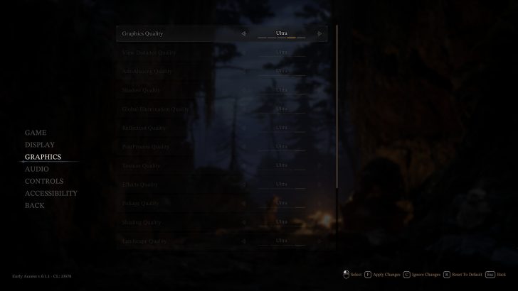 Le menu des paramètres graphiques d'un jeu montre toutes les options de qualité sur 'Ultra' avec des catégories comme Distance de vue, Anticrénelage et Qualité des ombres.