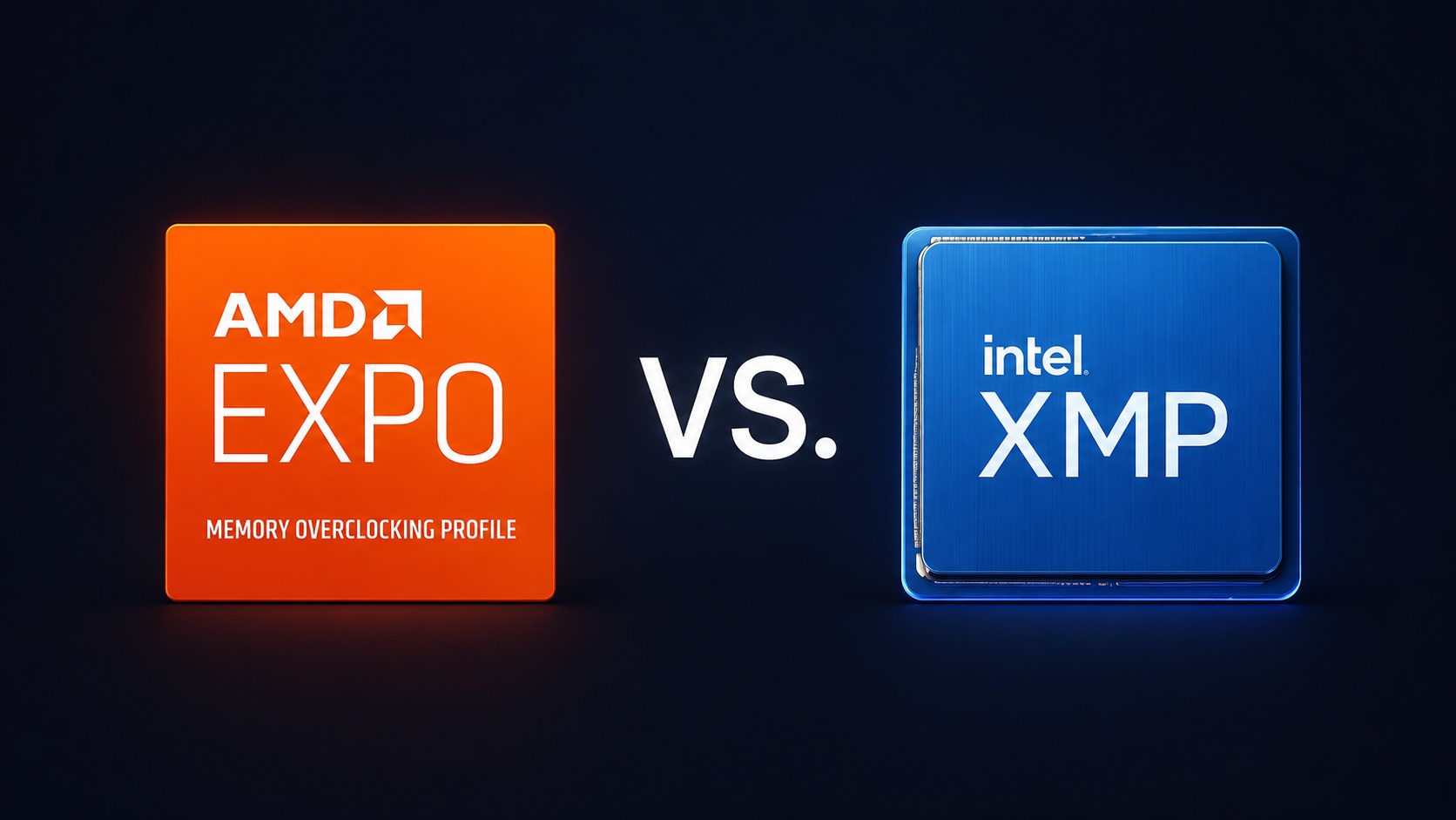 Comparaison des profils d'overclocking mémoire 'AMD EXPO' et 'Intel XMP' côte à côte.