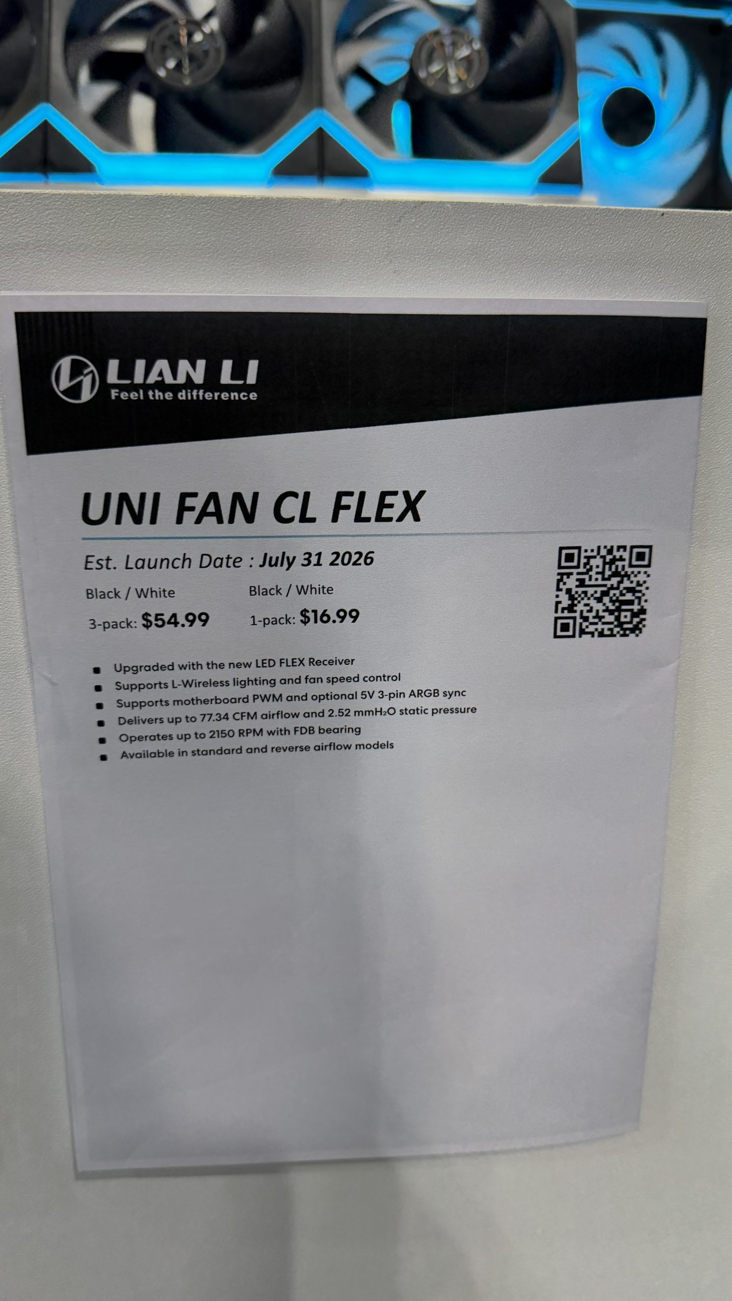 Présentation du 'UNI FAN CL FLEX' avec date de sortie estimée au 31 juillet 2026 et prix de 54,99€ pour un pack de trois et 16,99€ pour un seul.