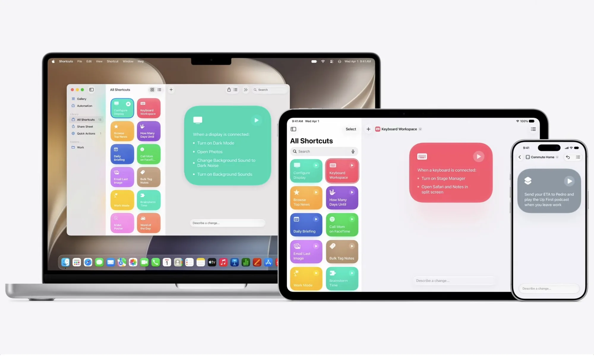 Bureau Apple avec raccourcis WWDC