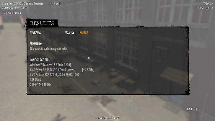 Le même système affiche maintenant 80,2 ips avec un 'RANK: A' sur le même écran de benchmark.