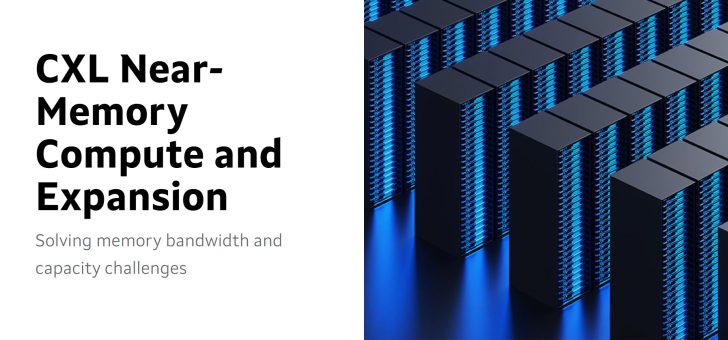 Illustration de serveurs avec le texte 'CXL Near-Memory Compute and Expansion'