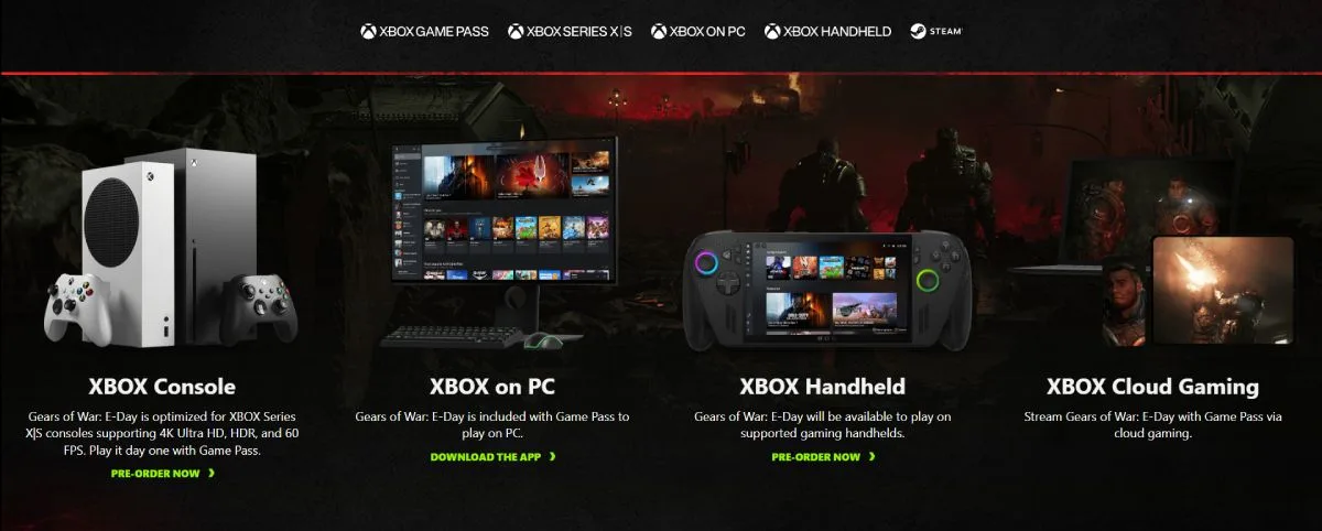 Page de Gears of War: E-Day avec le logo Xbox Handheld