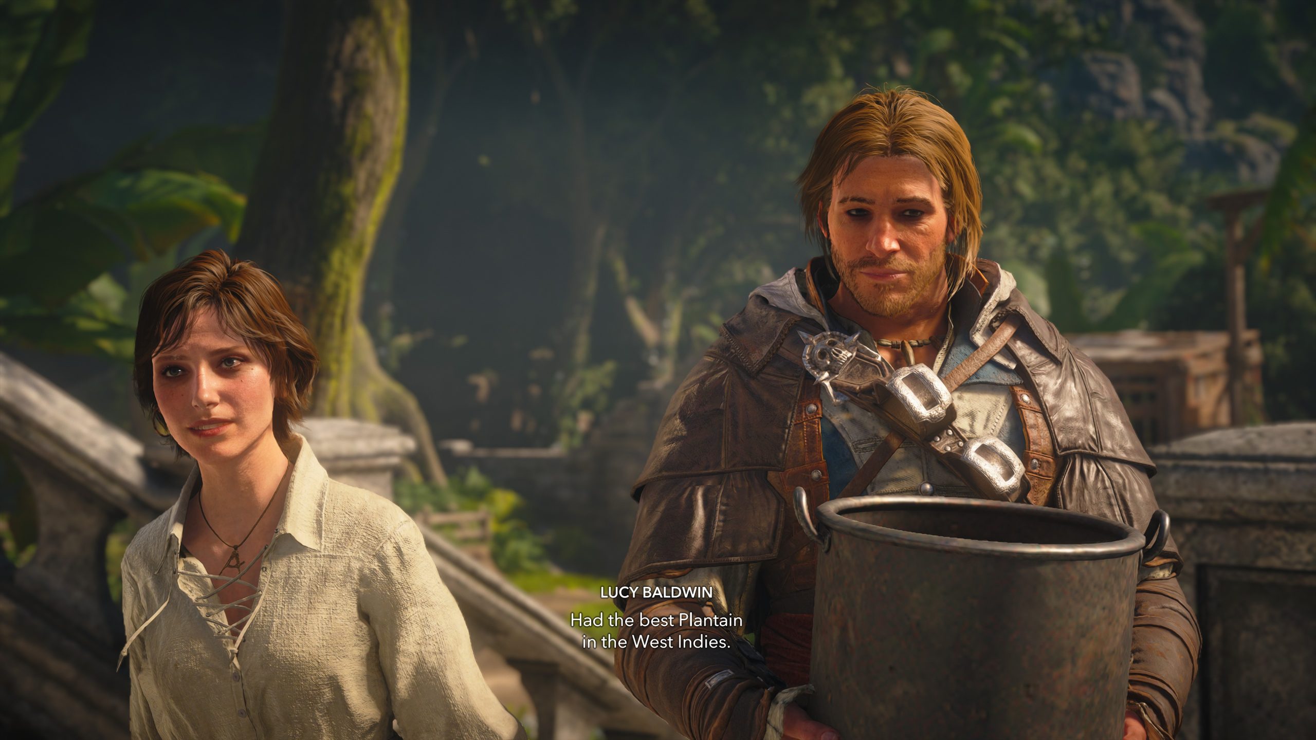 Une scène d'Assassin's Creed: Black Flag montrant deux personnages en conversation.