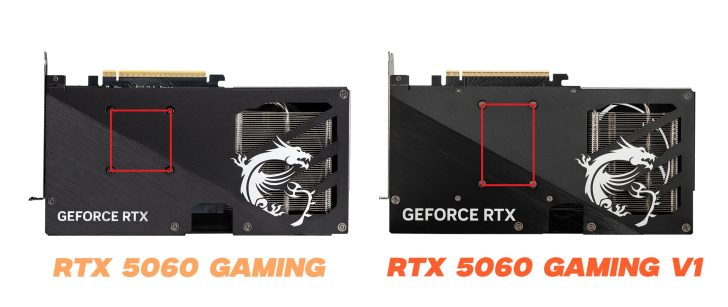 Deux cartes graphiques MSI, étiquetées 'RTX 5060 Gaming' et 'RTX 5060 Gaming V1', avec les logos dragon et la mention 'GeForce RTX' visibles.