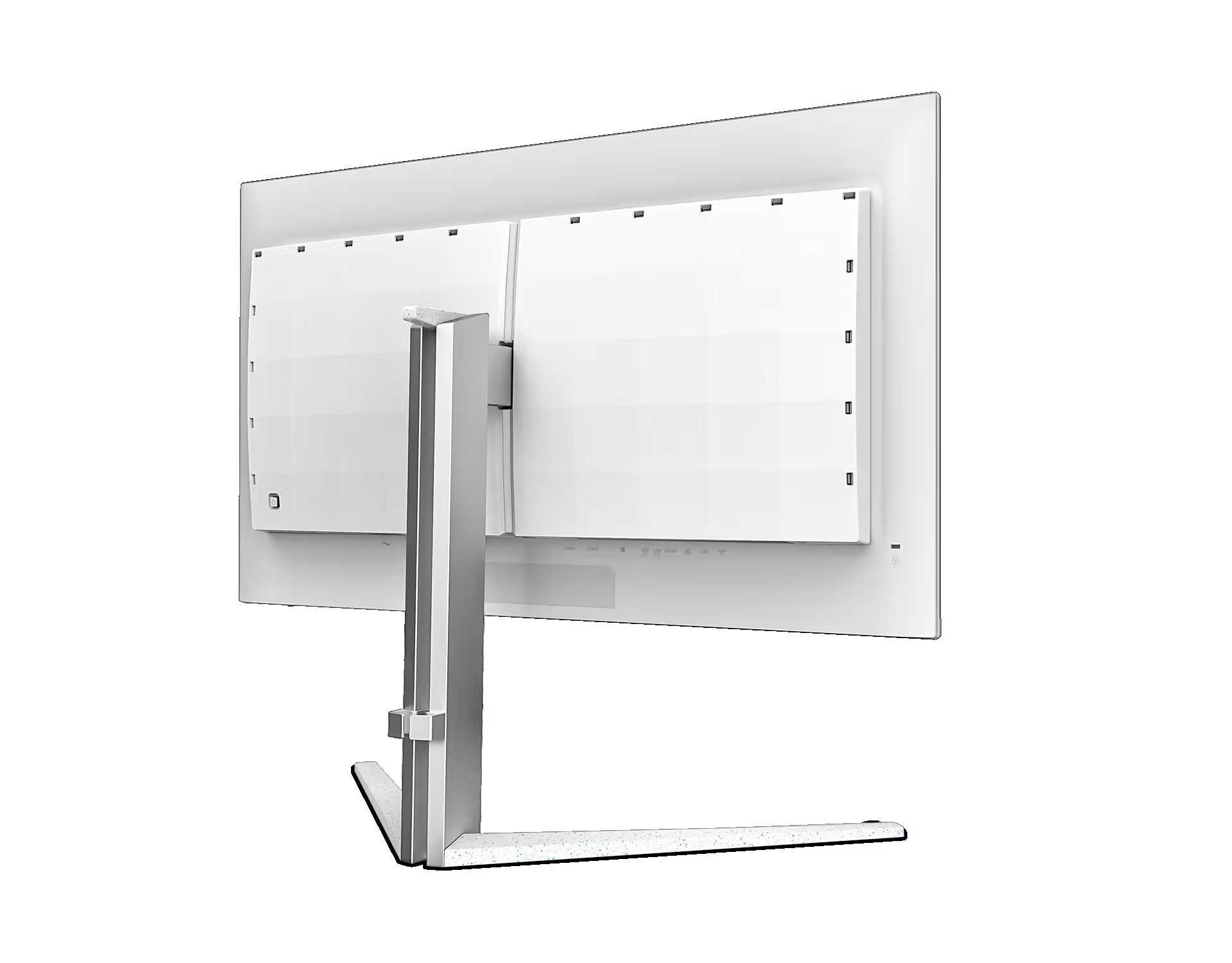Vue arrière du moniteur Samsung Odyssey Neo G9 avec un écran large incurvé et une finition blanche élégante.