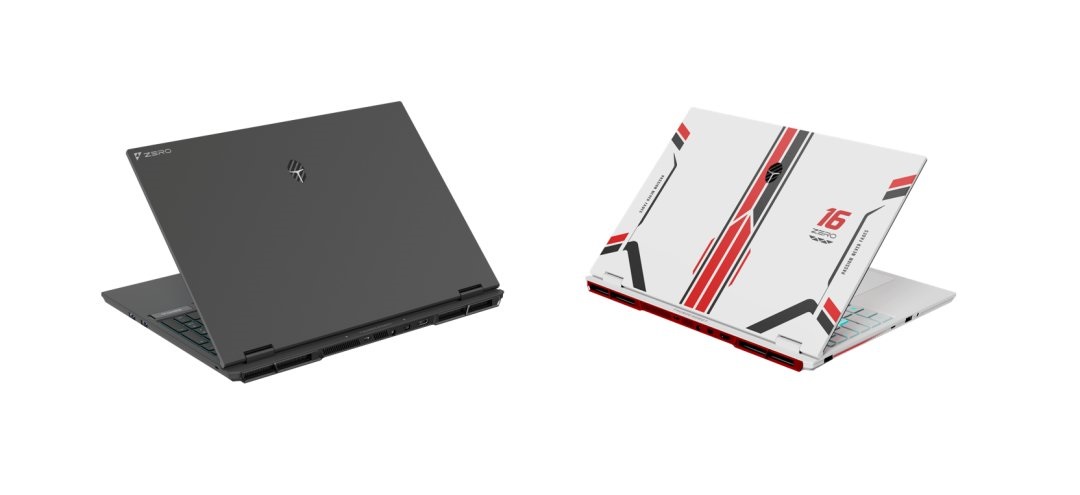 Deux portables Infinity Z5RO côte à côte, l'un noir uni et l'autre avec un design blanc accentué de rouge marqué 'i6' et 'GALAX XANOVA'.