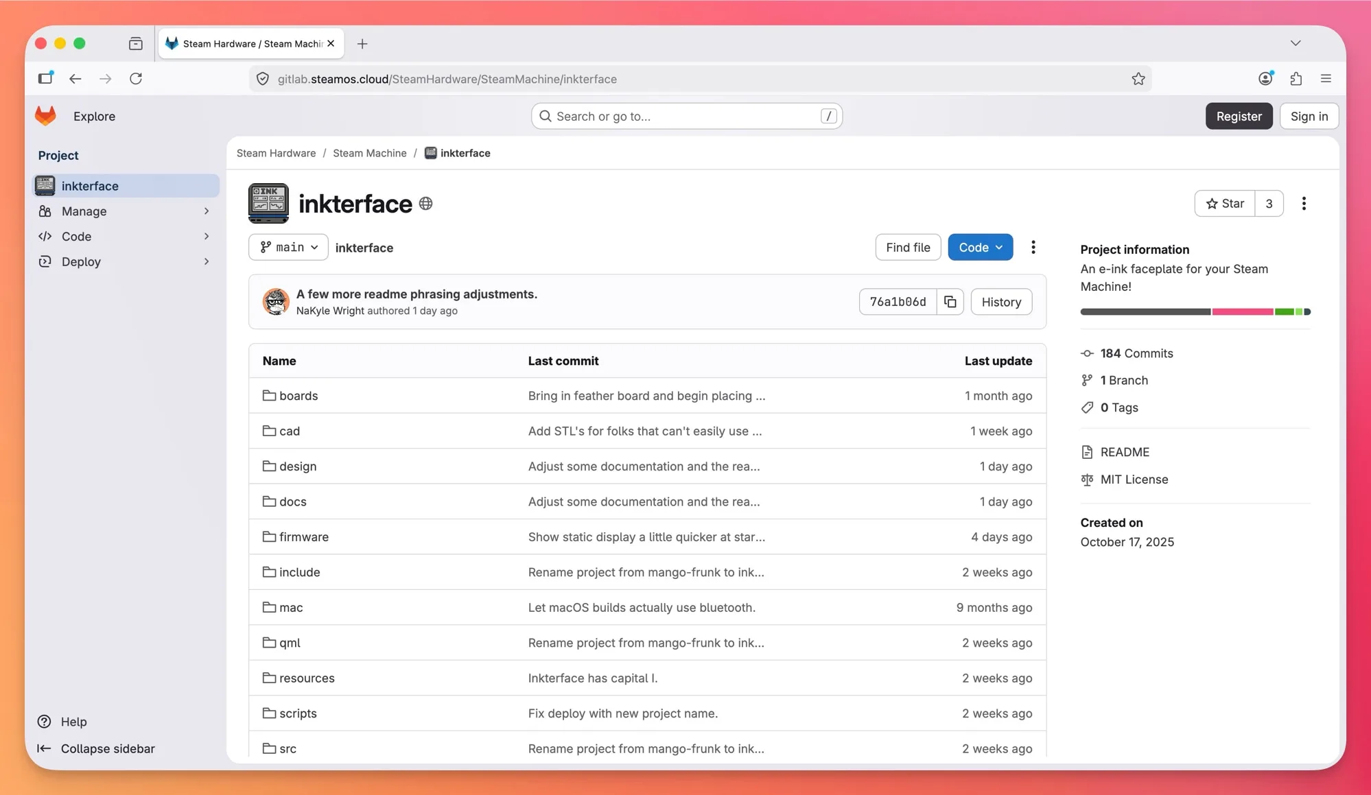 Valve GitLab page screenshot