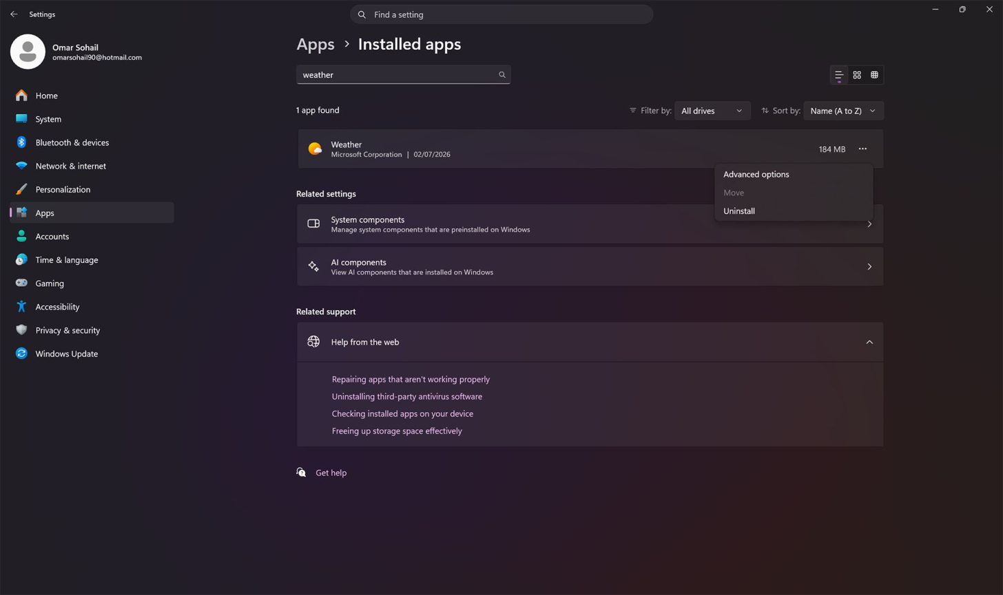 L'application Météo de Windows 11 peut consommer jusqu'à 1,5 Go lors de l'exécution de tâches, peut-être plus