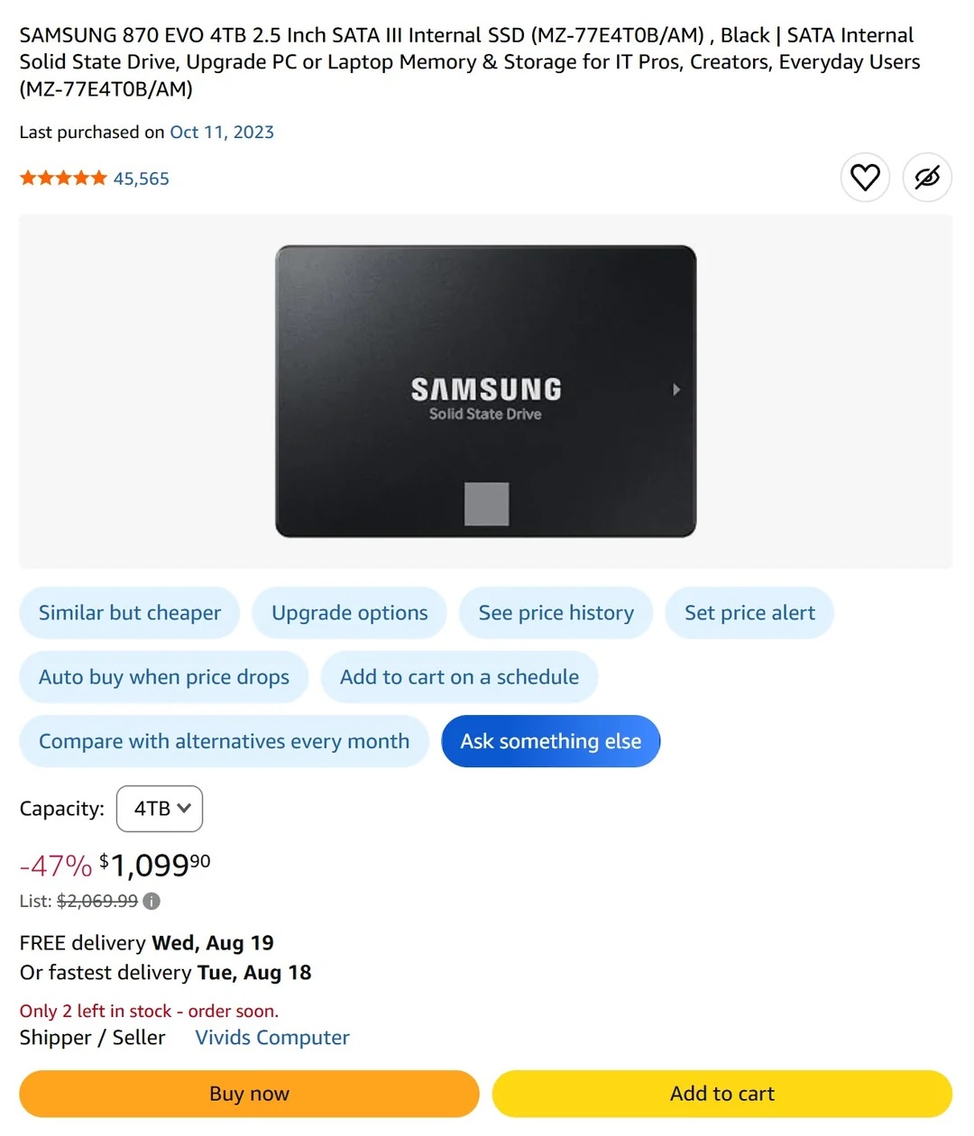 Un propriétaire du Samsung 870 EVO 4 To montre la hausse rapide des prix des SSD