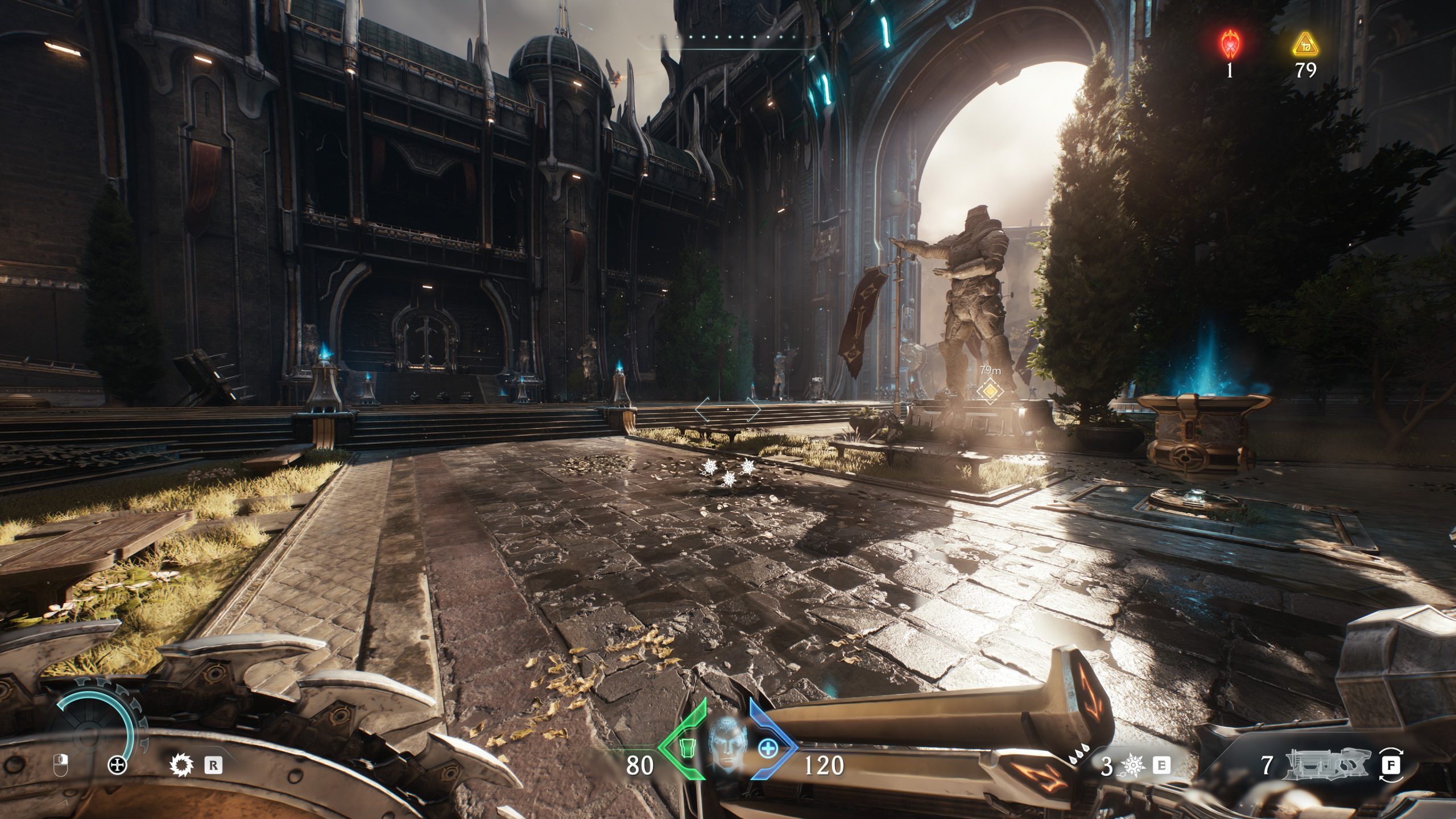 Cour de style médiéval dans DOOM The Dark Ages.