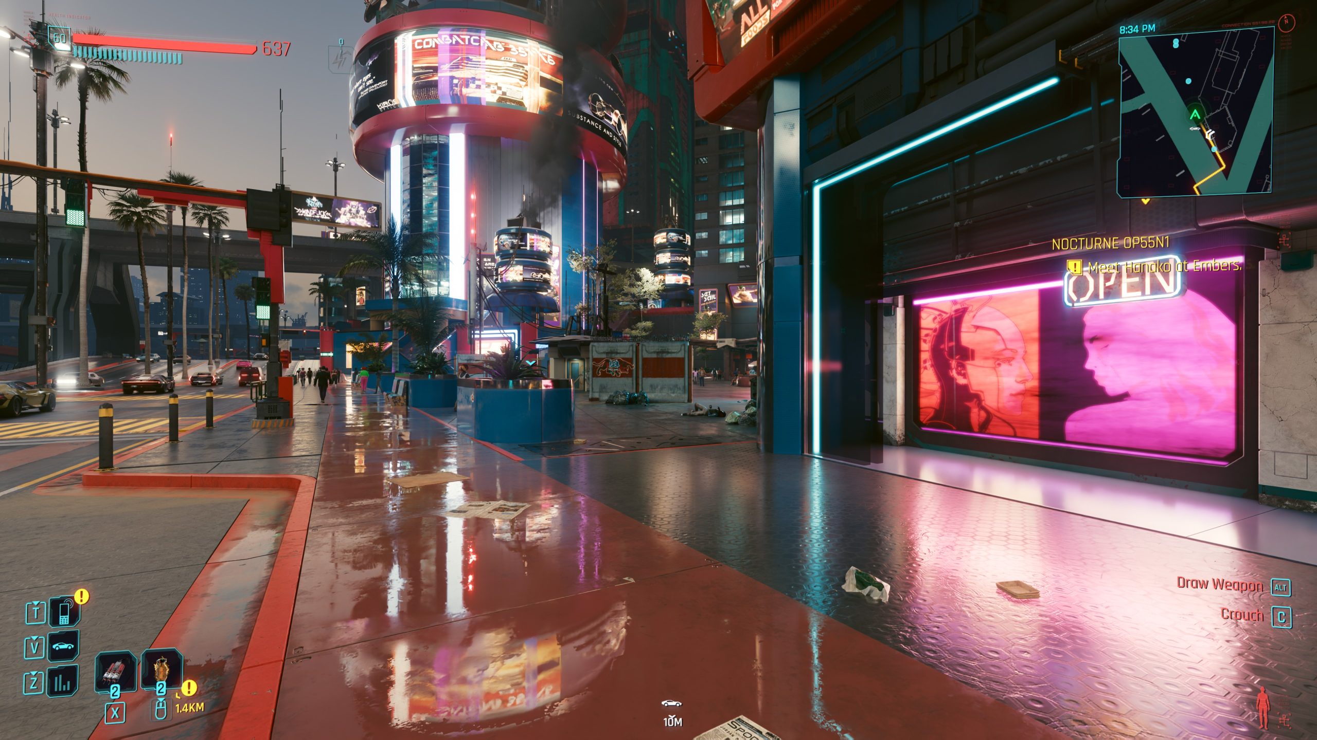 Rue néon de Night City dans Cyberpunk 2077.