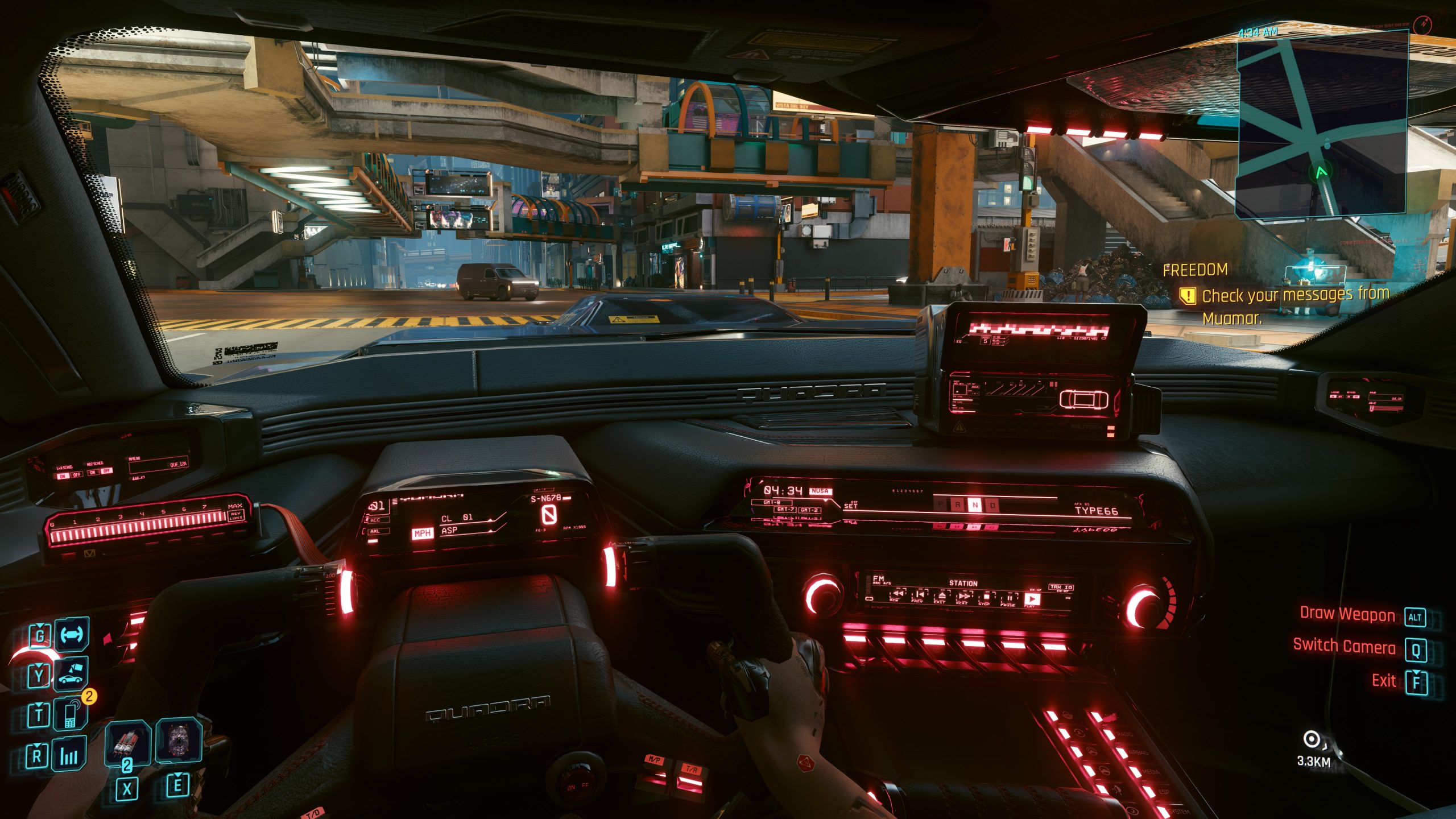 Intérieur d'un véhicule dans Cyberpunk 2077.