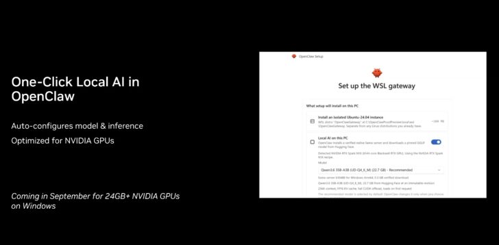 Écran de configuration de OpenClaw sur Windows avec détection d'un GPU RTX Spark Blackwell.