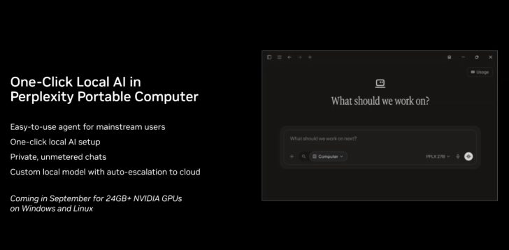 Présentation de l'interface et des fonctionnalités du Perplexity Portable Computer avec IA locale en un clic.