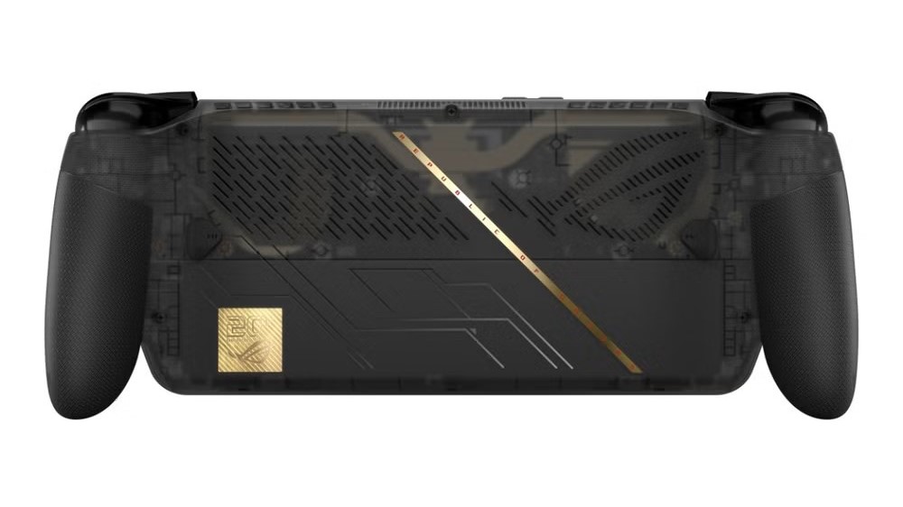 Arrière de la console avec son capot translucide laissant voir des composants internes.