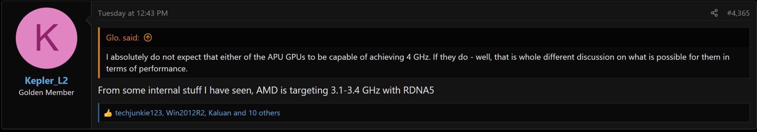 A forum post by user Kepler_L2 mentions AMD targeting 3.1-3.4 GHz with RDNA5.