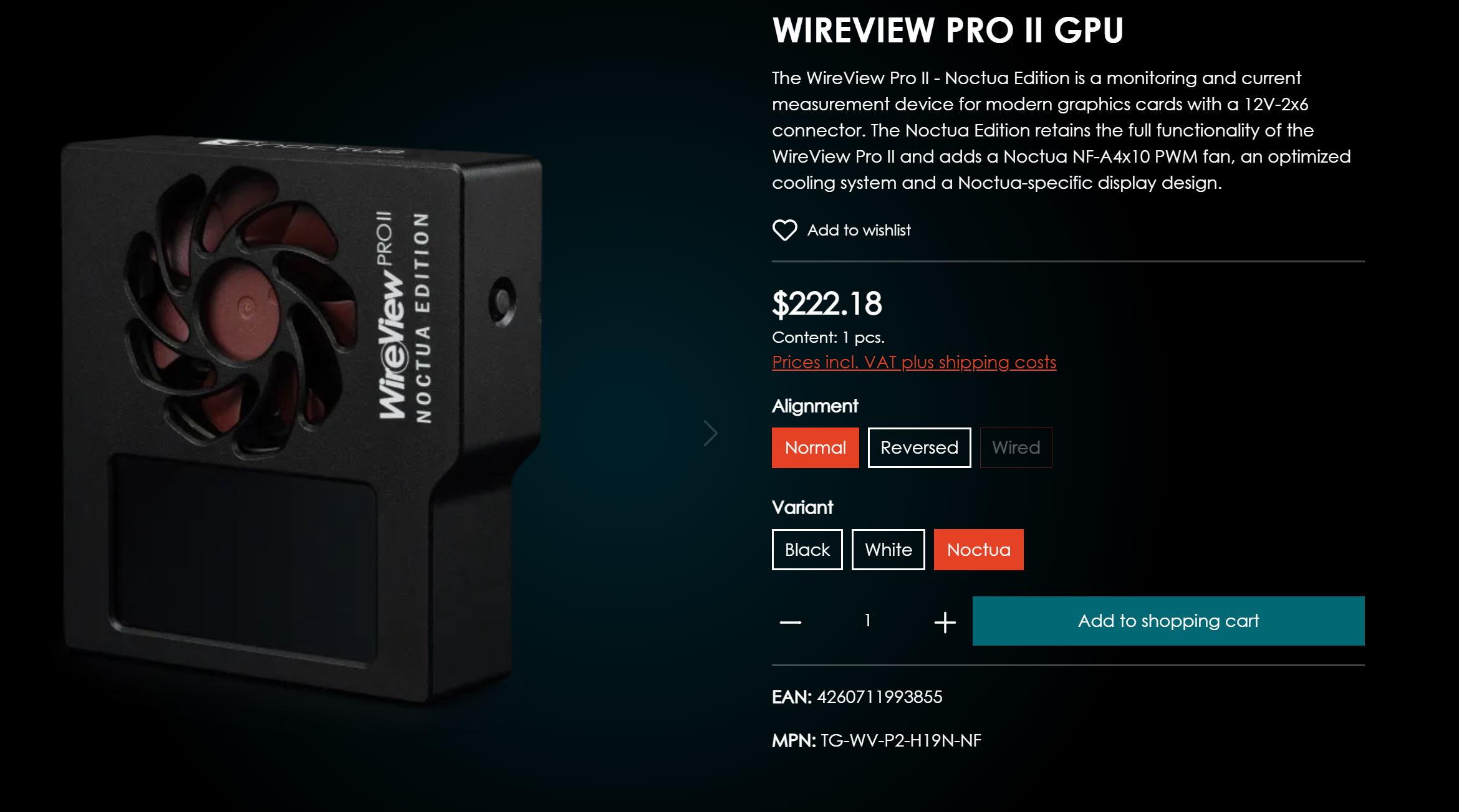 Le WireView Pro II - Noctua Edition, un appareil de surveillance pour GPU avec ventilateur Noctua NF-A4x10 PWM, disponible en trois versions d'alignement et couleurs Noctua, noir et blanc.