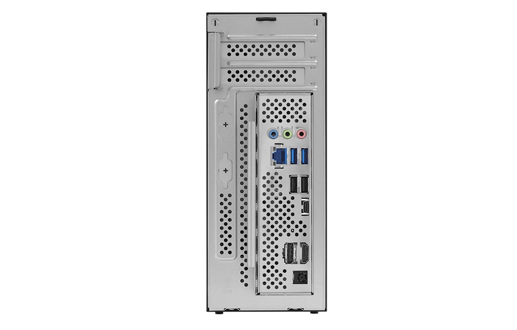 Panneau arrière du DeskSlim X600 avec de nombreux ports de connexion.