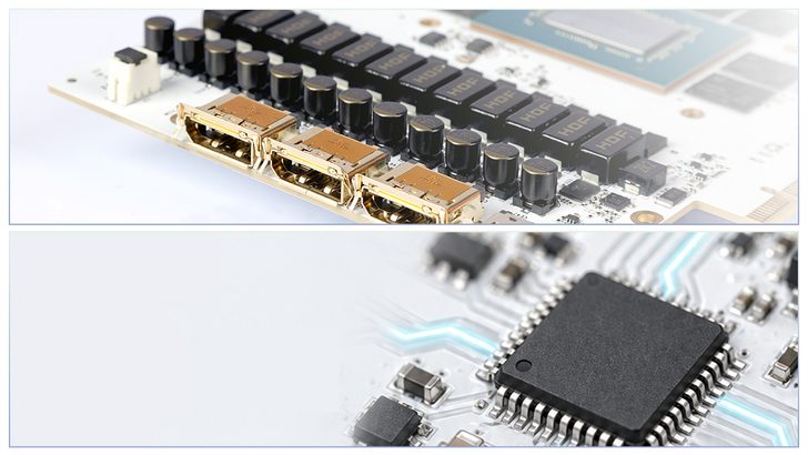A close-up view of a circuit board featuring multiple HOF branded components and gold-plated connectors.