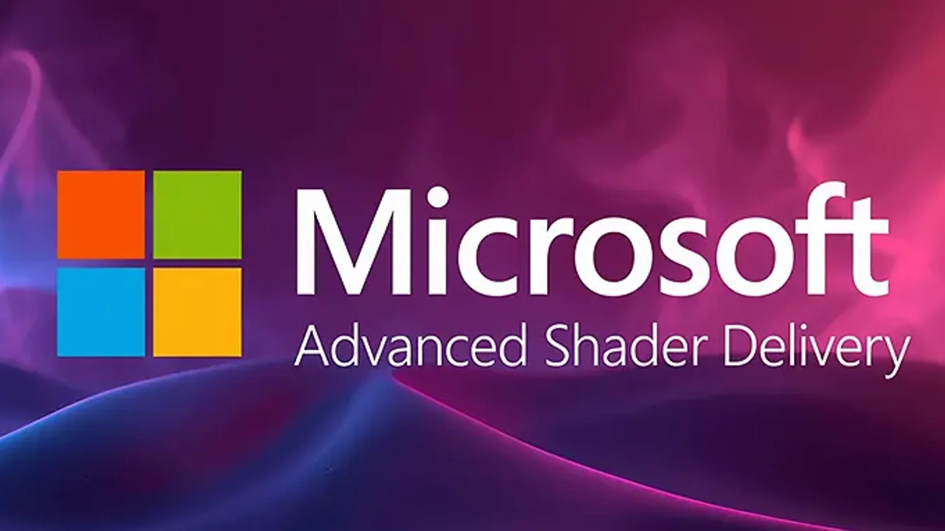 Logo Microsoft avec le texte 'Advanced Shader Delivery' sur un fond dégradé coloré.