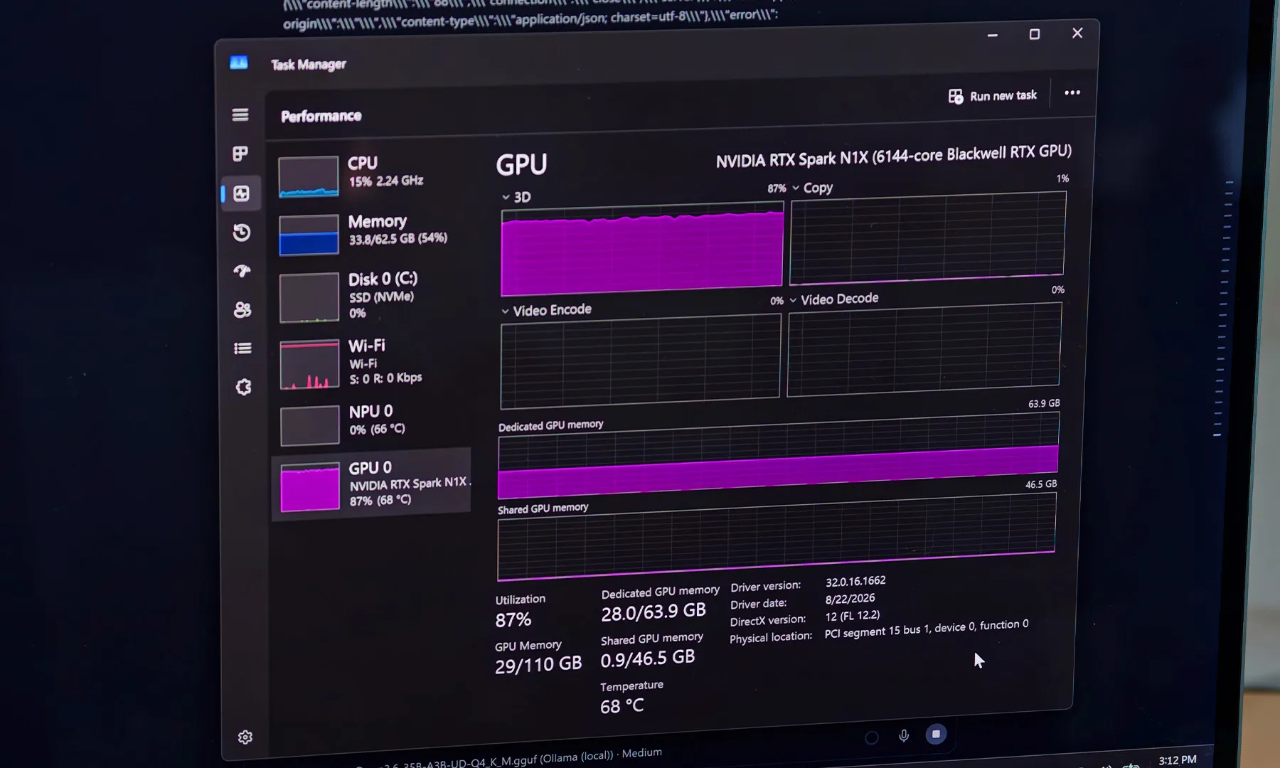 GPU usage on an NVIDIA RTX Spark Laptop