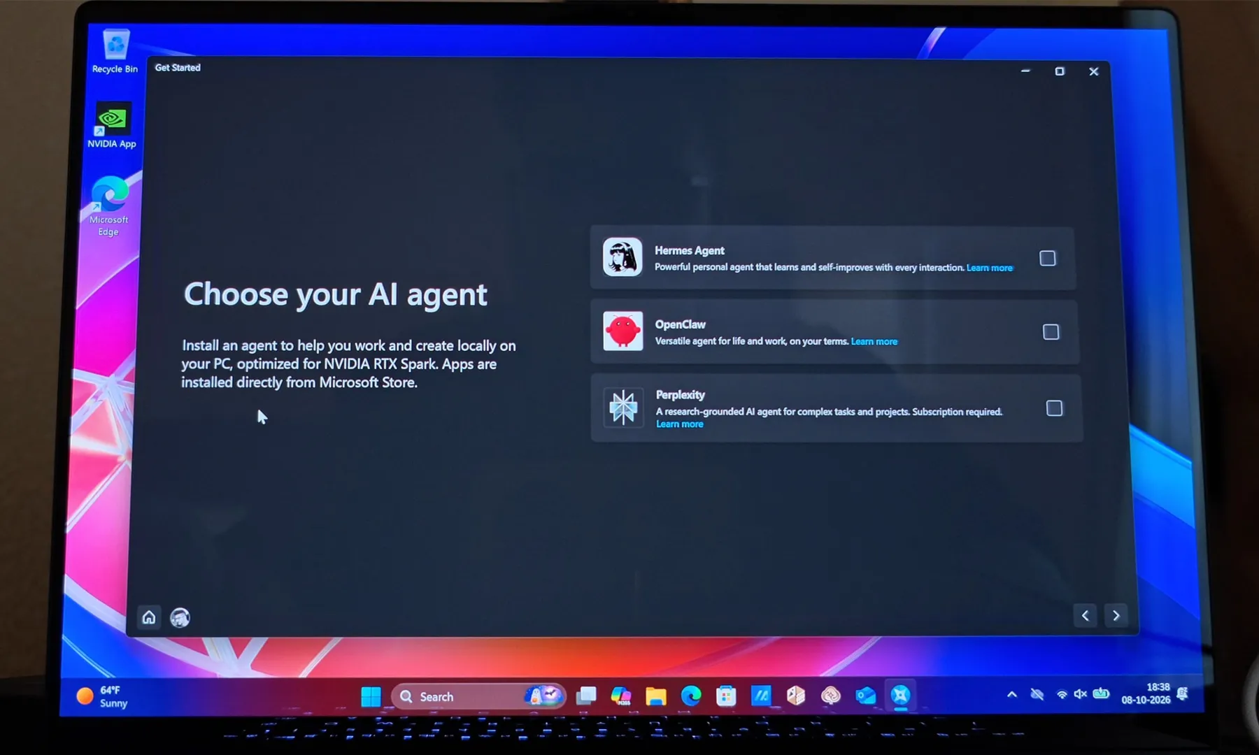 Choosing the AI Agent during setup on Windows 11 NVIDIA RTX Spark laptop